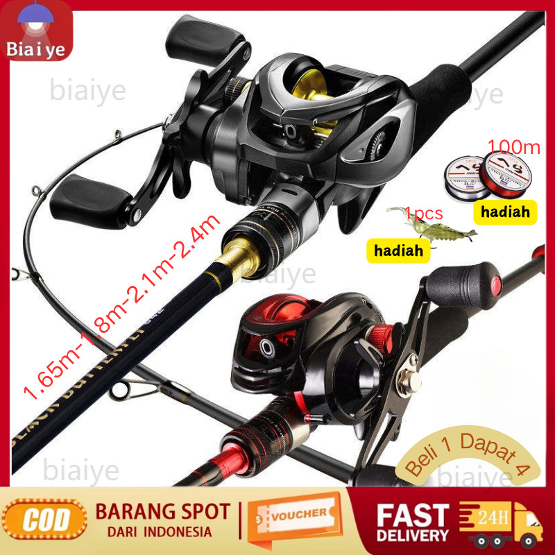Set Joran Pancing Corbon Penuh Joran Casting Joran Joran Pancing Set Joran Pancing 2 Bagian Joran Pancing Rasio Gigi 7.2:1 Gulungan Pancing Tangan Kiri/Kanan Set Pancing dengan Gulungan Senar Pancing Kombo Kekili Mesin Pancing