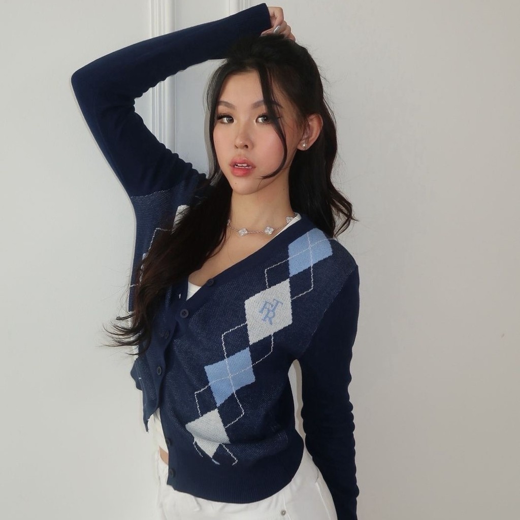 Jual First Time Round - Argyle Knit Cardigan - Black/Forest Green/Grey ...