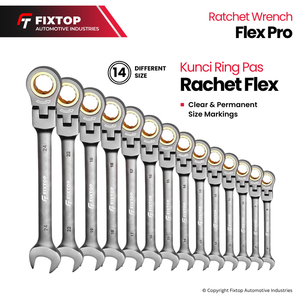 Jual Fixtop Kunci Ring Pas Ratchet Fleksibel 8-19mm FLEX PRO Flexible ...