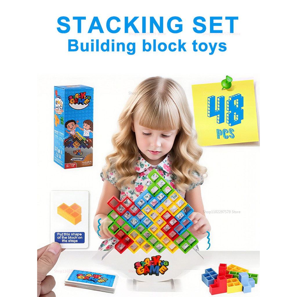 Jual 48Pcs Tower Stacking Blocks Game For Families Parties Travel And ...