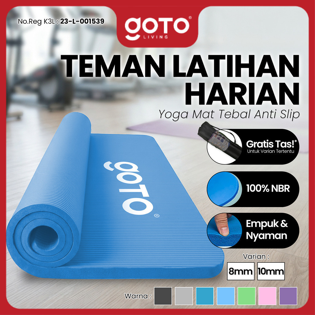 (Promo Special) Goto NBR Yoga Mat Matras Olahraga Alas Tebal Anti Slip Senam Gym 8mm 10mm