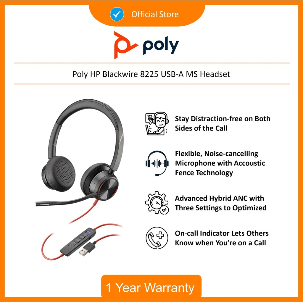 Jual Poly HP Blackwire 8225 USB-A MS Teams Headset (214408-01) | Shopee ...