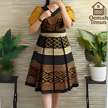 Baju Tenun Dress Tenun Premium Wanita Elegan Setelan Wanita Midi Acara Natal Formal