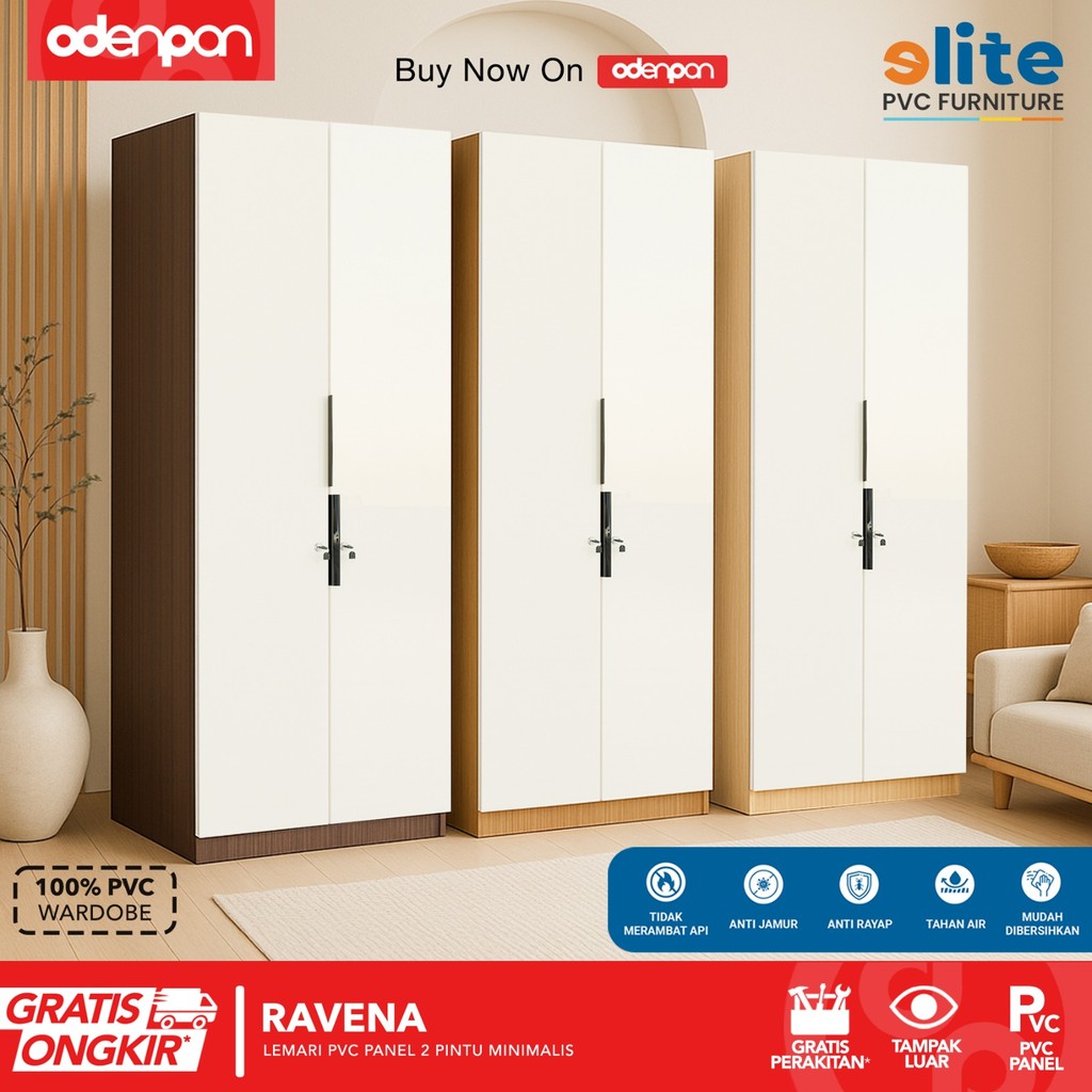 ELITE PVC - RAVENA Lemari UPVC 2 Pintu Swing Motif Kayu