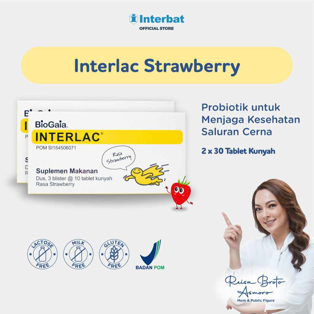 Jual Interlac Probiotik Tablet Kunyah Strawberry Double Bundle ...