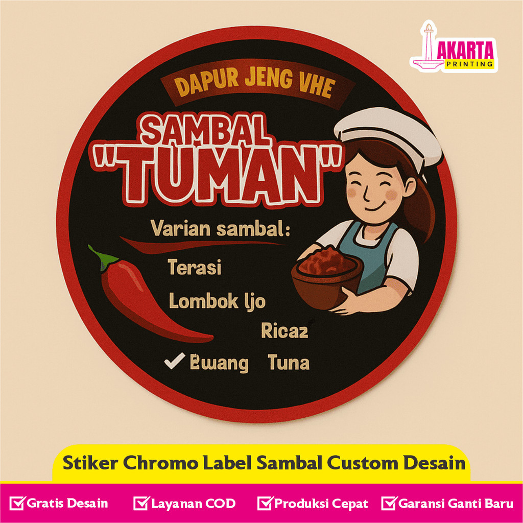 Jual Sticker Label Sambal Bulat Custom Bahan Bontak atau Chromo Cocok ...