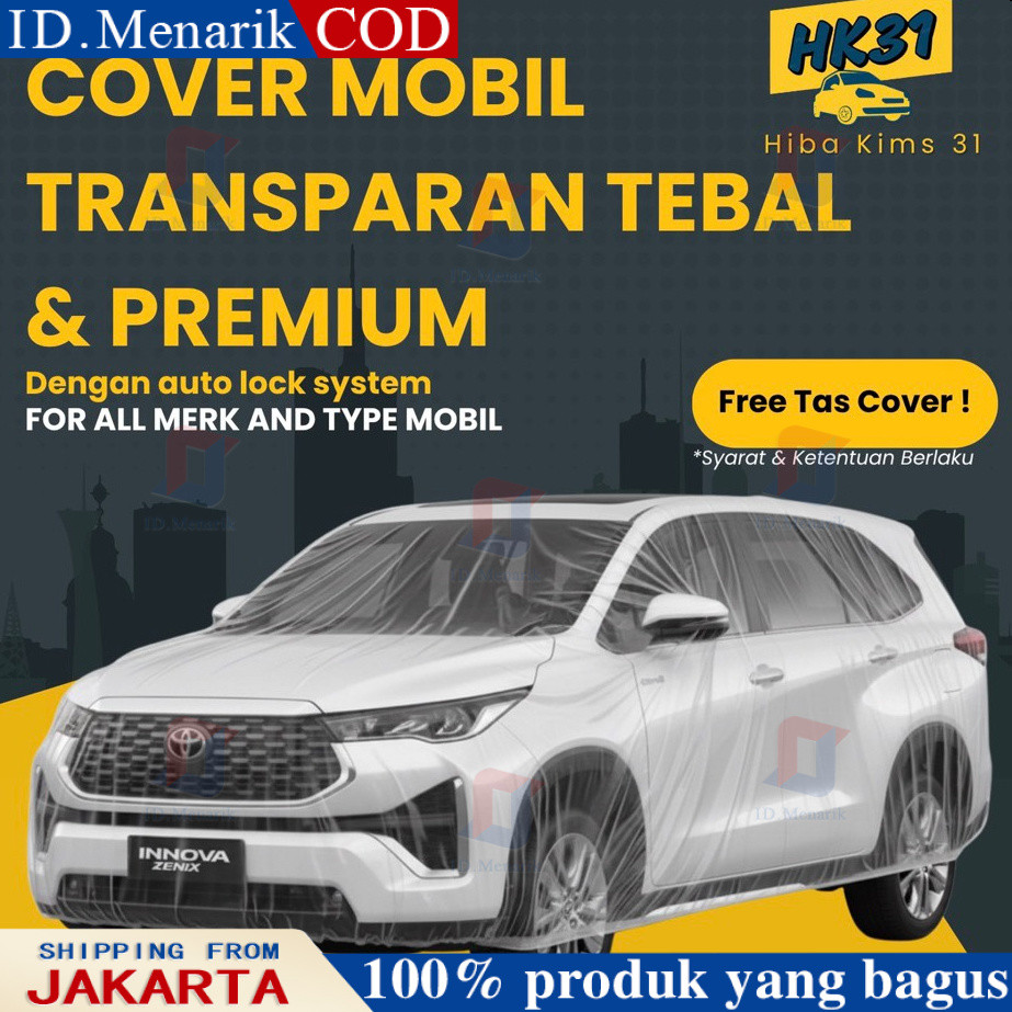 Cover Mobil Transparan Terbaik untuk semua tipe mobil - anti debu, anti air, autolock system pengunci tali karet bagian bawah