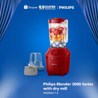Blender Philips Plastik 1 Liter - 3000 series HR2042/13 - Blender Jus - Blender Juicer- Blender Terbaik - Blender Serbaguna - Dry Mill - Merah