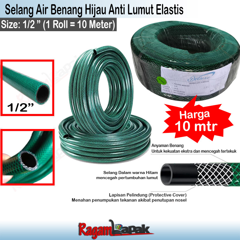 10 Meter Selang Air 1/2" Selang Deluxe Selang Benang Hijau Anti Lumut 1/2" Selang Taman 1/2 Inch Selang Irigasi Selang Rumah