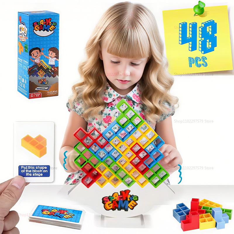 Jual 48Pcs Tower Stacking Blocks Game For Families Parties Travel And ...