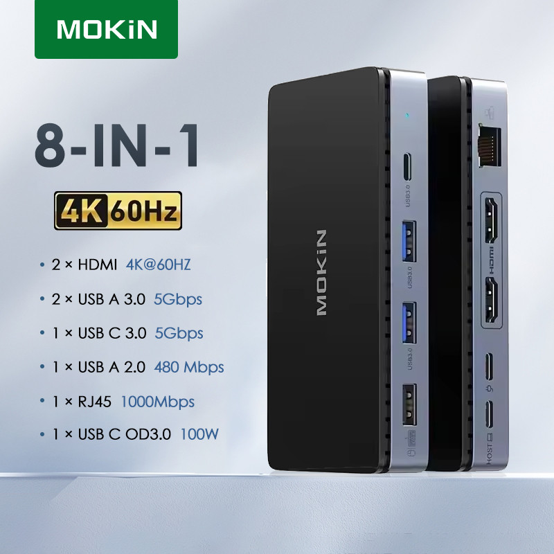 Jual MOKiN 8 in 1 USB C Docking Station Type c to HDMI Port Dual ...