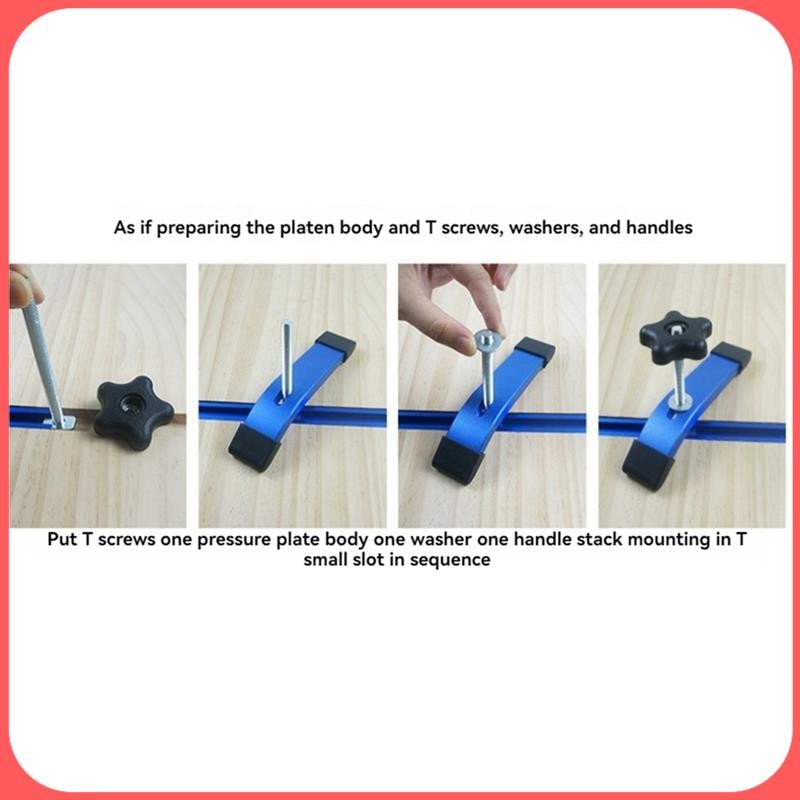 SWAWIS 4 Lots de Rouge T-Track Hold Down Clamp de Alliage d'Aluminium, T Track Jeu de Pinces de Maintien en T à Action Rapide pour Outils de Travail du Bois et du
