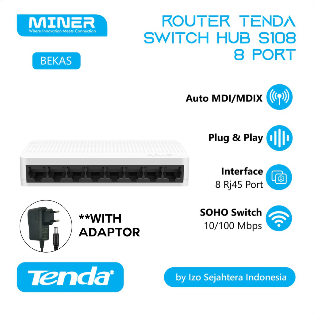 Jual Switch HUB Tenda S108 8 Port 10/100Mbps Fast Ethernet | Shopee ...