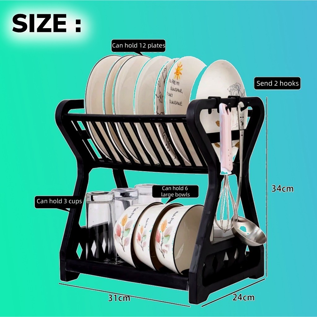 Jual Rak Piring Plastik 2 Dua Susun Tingkat Pengering Baskom Gelas ...