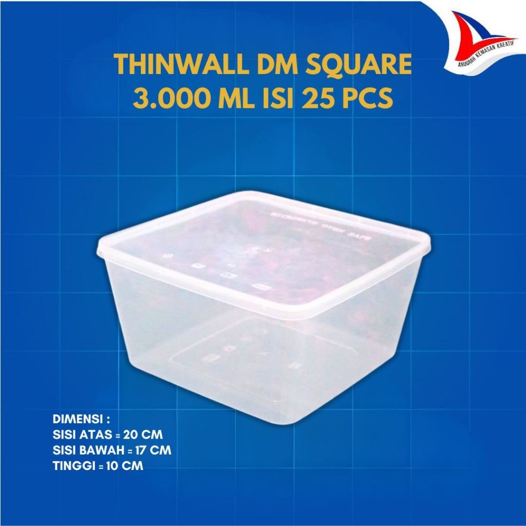 Jual Thinwall Dm Square 3000 Ml / Kotak Plastik Isi 25 Pcs | Shopee ...
