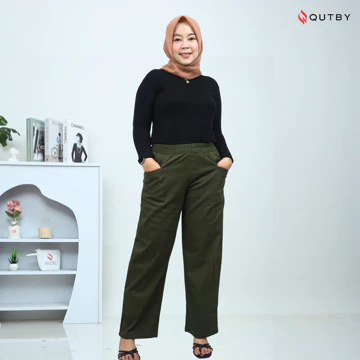 QUTBY Celana Kulot Wanita Korean Long Pants Bahan Tebal Dan Halus