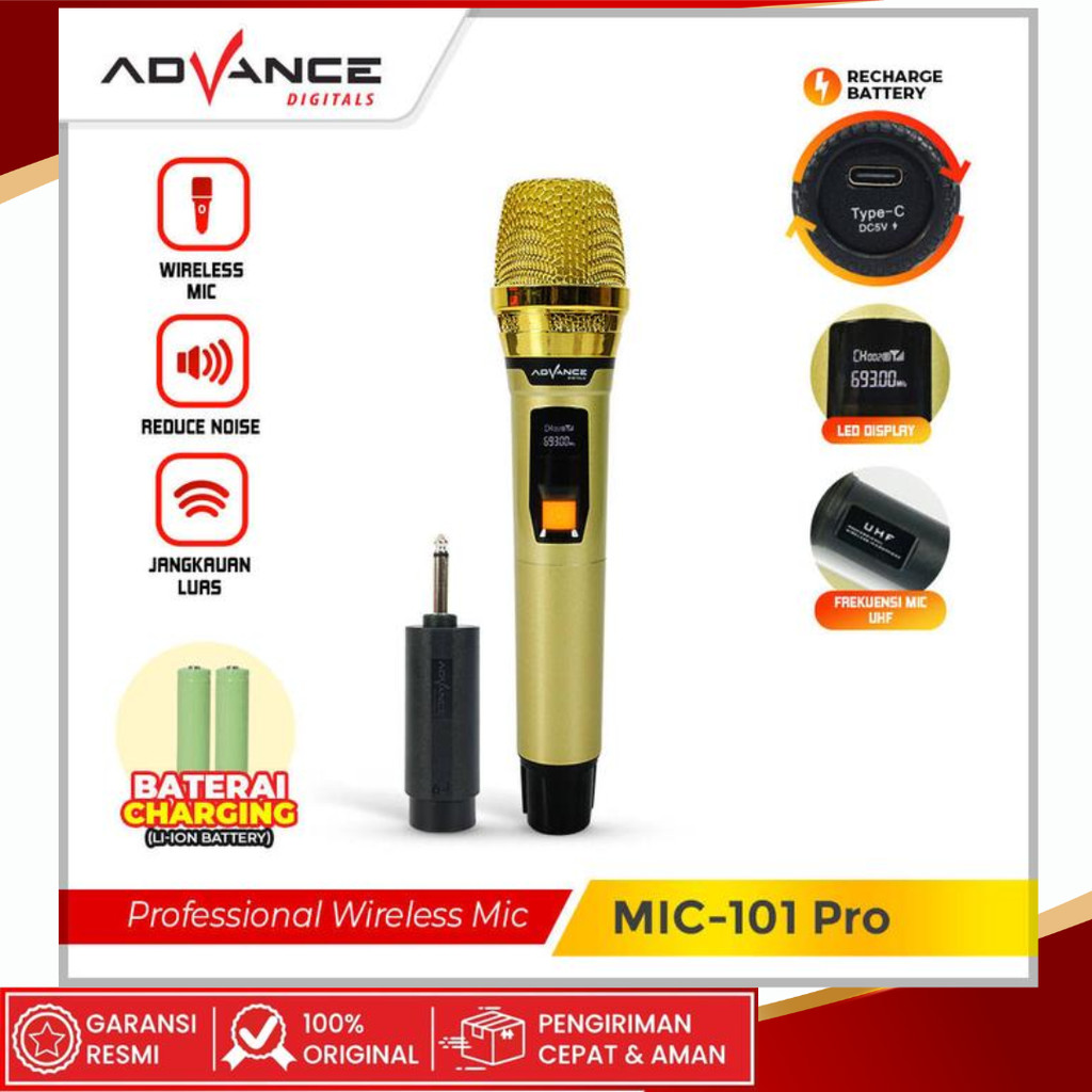 Jual ADVANCE MIC 101 Pro Profesional Microphone Wireless Recharge ...