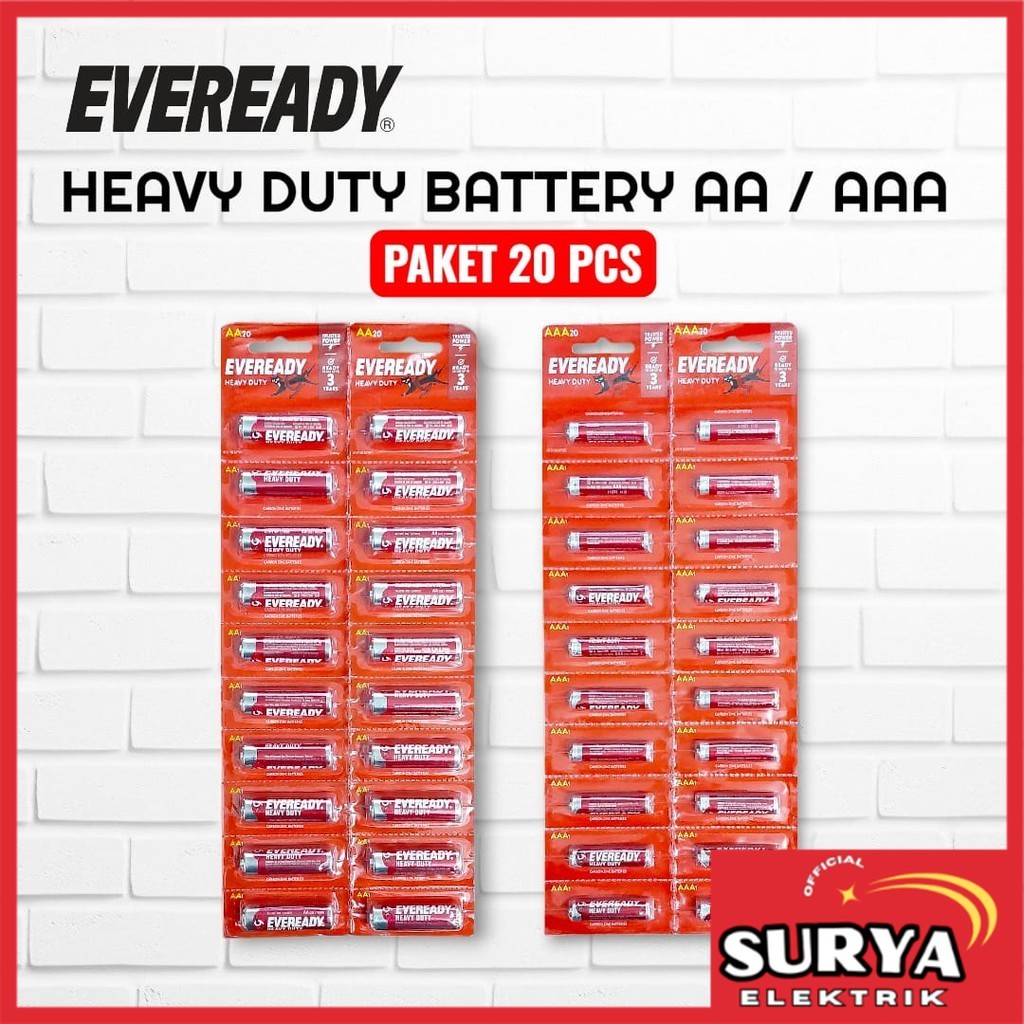 Jual PAKET 20Pcs Baterai / Batre EVEREADY Heavy Duty Battery AA / AAA ...