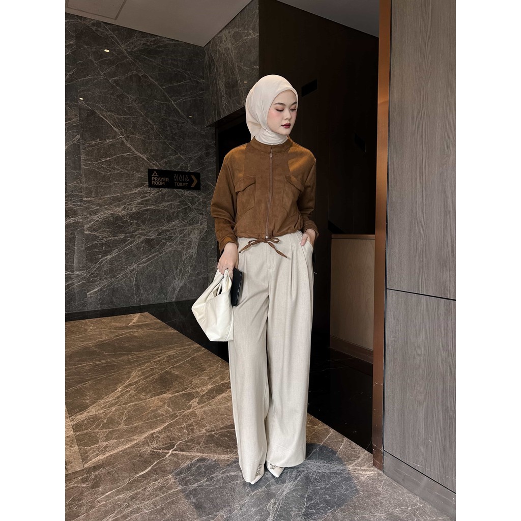 Mayoutfit Caliste Jacket | Outer Jaket Suede Wanita Aksen Tali Kerut
