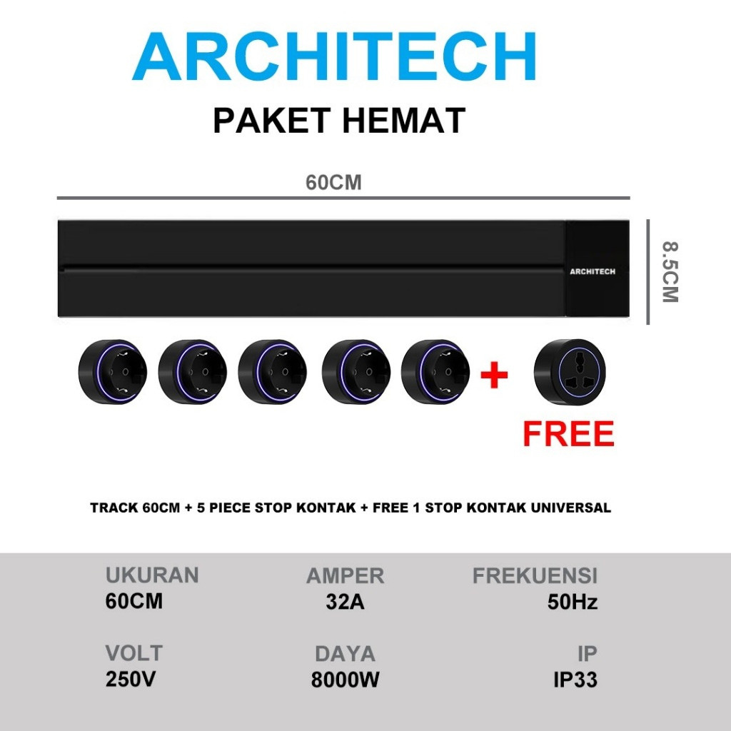 Jual ARCHITECH PAKET HEMAT TRACK Stop Kontak/Track Socket 40cm/60cm ...