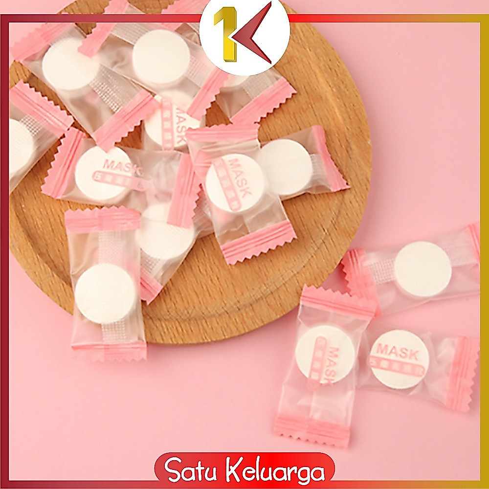 EC Eceran SK-K142 Tissue Masker Wajah Bulat Mini Travel Sekali Pakai / Towel Portable Tisu Bentuk Permen / Travelling Compressed Paper Mask Sheet Import