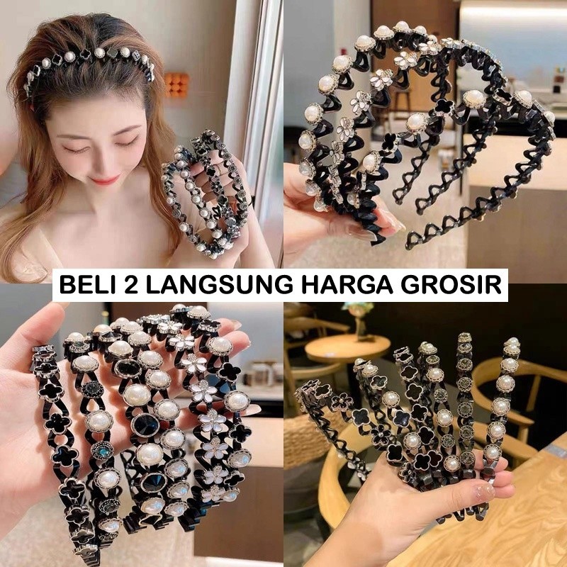 Jual Bandana / Bando Rambut Kepang Korea Mutiara Kristal Headband ...