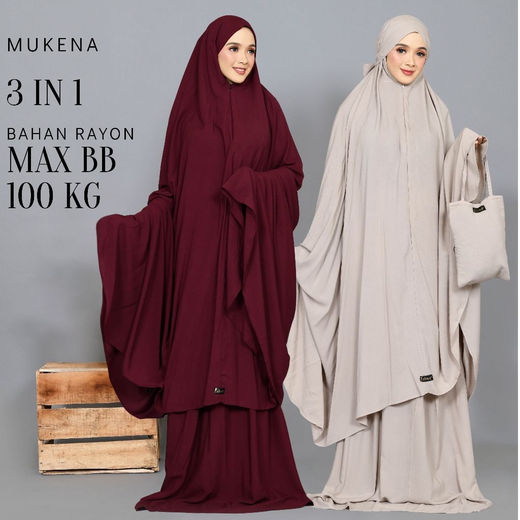 Mukena Bali 3 in 1 Extra Jumbo By Zahwa Bahan Rayon Janger Kekinian