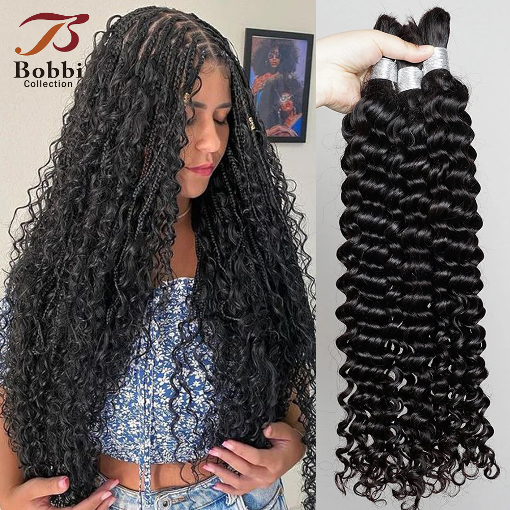 Jual 100% Human Hair Bulk for Braiding 1 Bundle Deep Wave Curly Natural ...