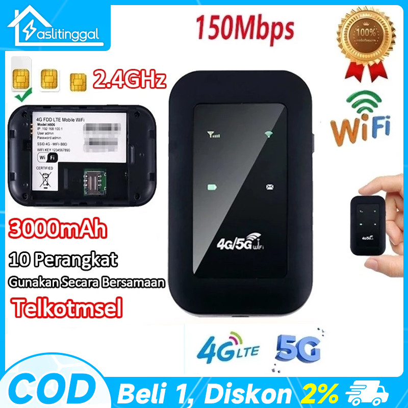 Router Nirkabel WiFi 4G / 5G LTE Mini Modem 150Mbps Mobile Broadband WiFi 3000mAh Umur Sangat Panjang 10-20m Jangkauan