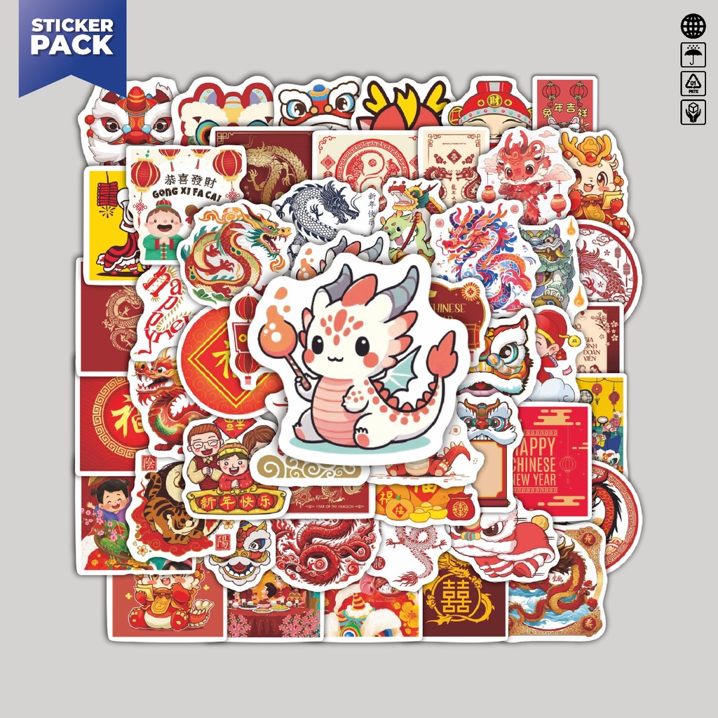 Jual [100PCS]Stiker Pack Stiker Tema Imlek V1 Aesthetic Vinyl Anti Air ...