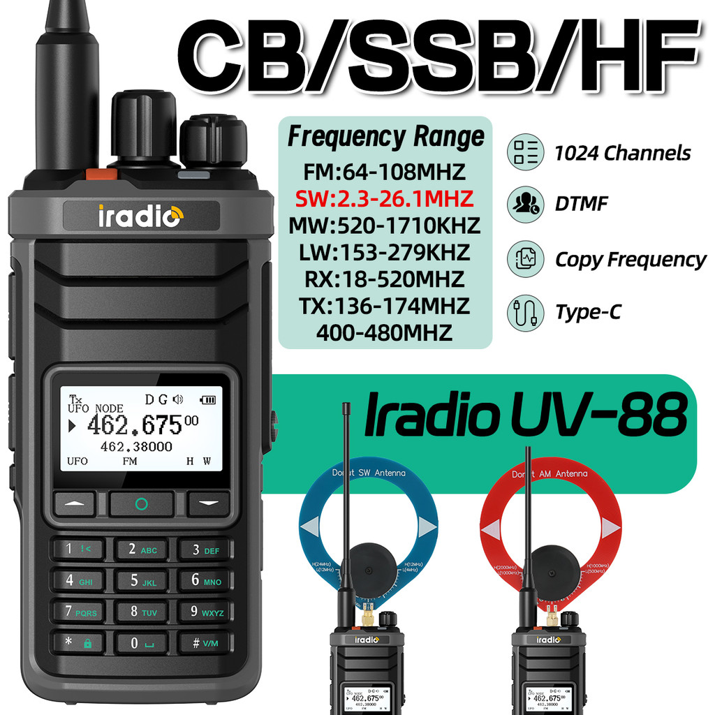 Jual Iradio UV-88 Walkie Talkie Shortwave Radio Multi Band HF CB SSB AM ...
