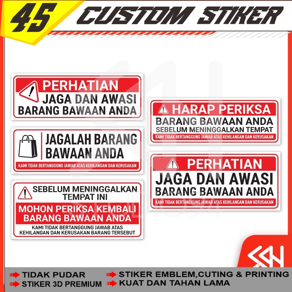 Jual Stiker Sticker Peringatan | Untuk Menjaga Barang Bawaan | Periksa ...