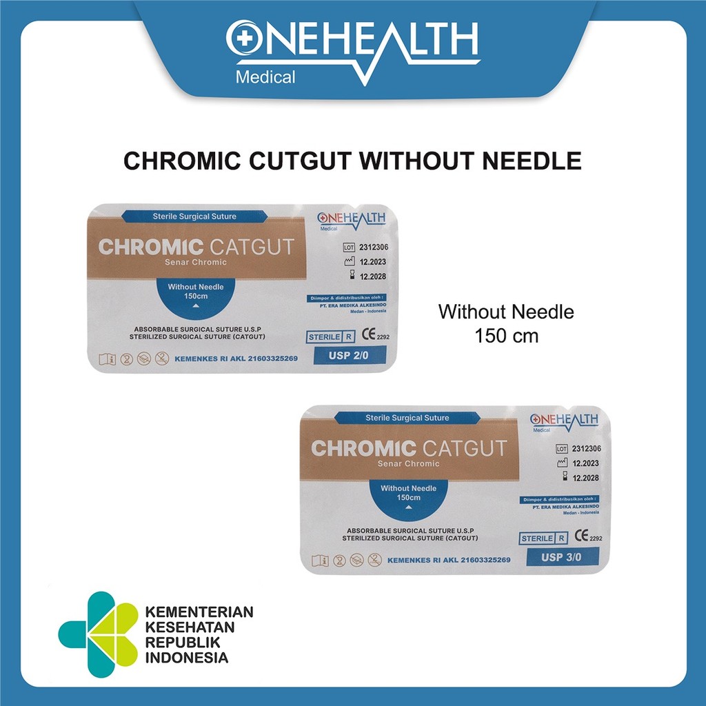 Jual Onehealth Benang Jahit Chromic Catgut Suture Without Needle 150CM ...