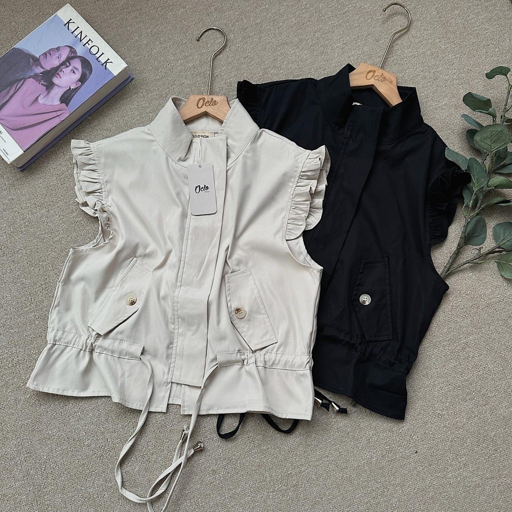 Jual Oclo Verya Vest Basic Casual Atasan Rompi Wanita Tali Serut Ruffle ...
