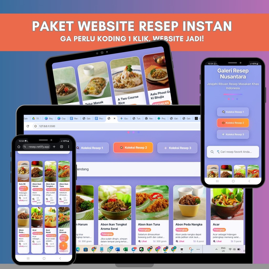 Paket Website Resep Instan AI Tanpa Koding + 18.000 Database Resep