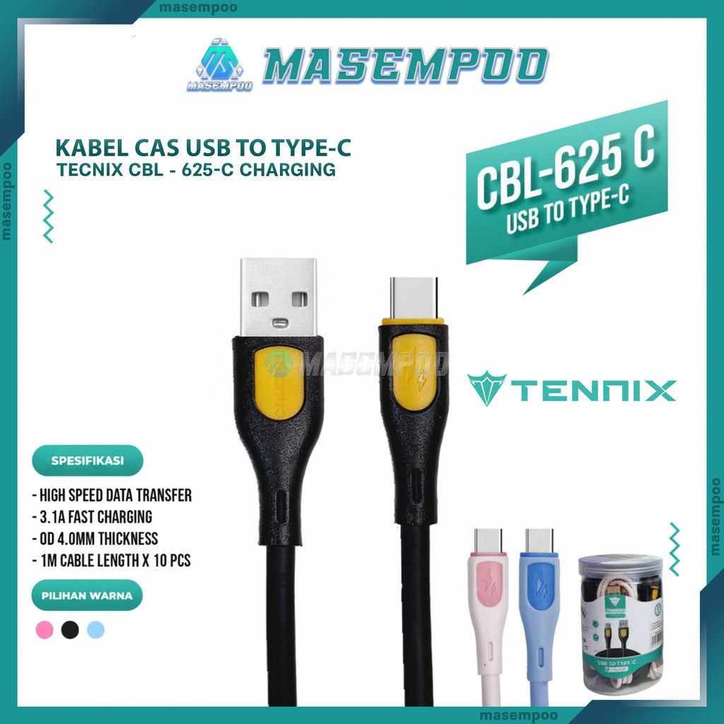 Jual Kabel Data USB to Type-C Tecnix CBL-625C Fast Charging 3.1A ...