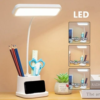 (COD) Lampu Meja LED USB Touch Control Lampu Belajar dengan Kotak Penyimpanan Pensil Multifungsi Lampu Baca