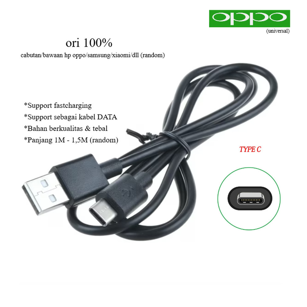 Jual ori 100% (hitam) Usb type C kabel charger oppo reno 4 CPH2113 ...