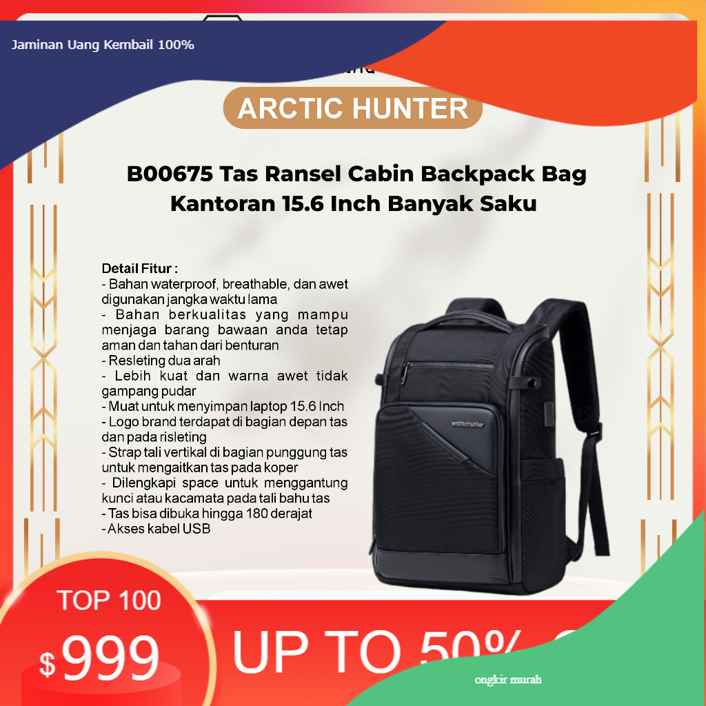 Jual ARCTIC HUNTER B00675 Tas Ransel Cabin Backpack Bag Kantoran 15.6 ...
