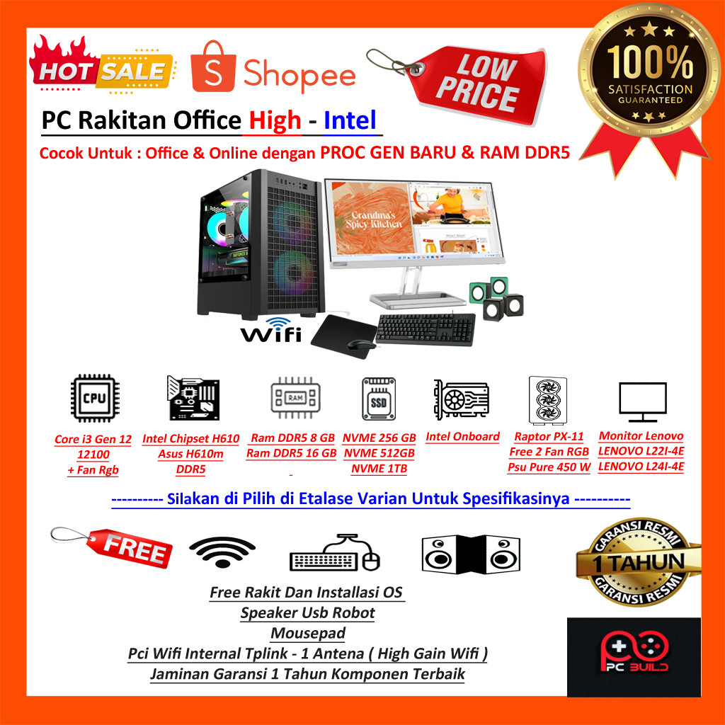 Jual Pc Rakitan Fullset Office Intel Corei3 12100 DDR5 - Komputer ...