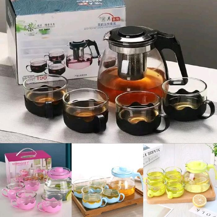 Jual Set Tea Pot 5 in 1 / Tempat Minum Teko Set Cangkir Gelas Kaca ...