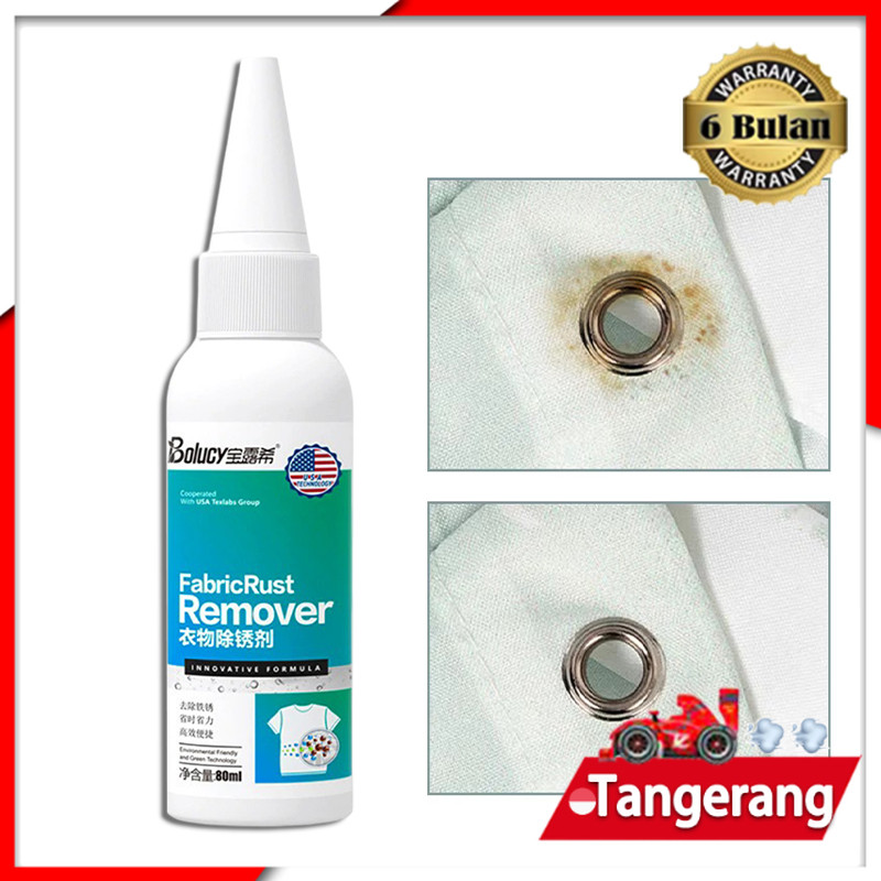botol penghilang noda karat pakaian 80ml di atas meja