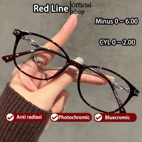 Red Line Kacamata Minus 1 2 3 4 5 6 Lensa Anti Radiasi Blueray Wanita Pria Square Frame Retro
