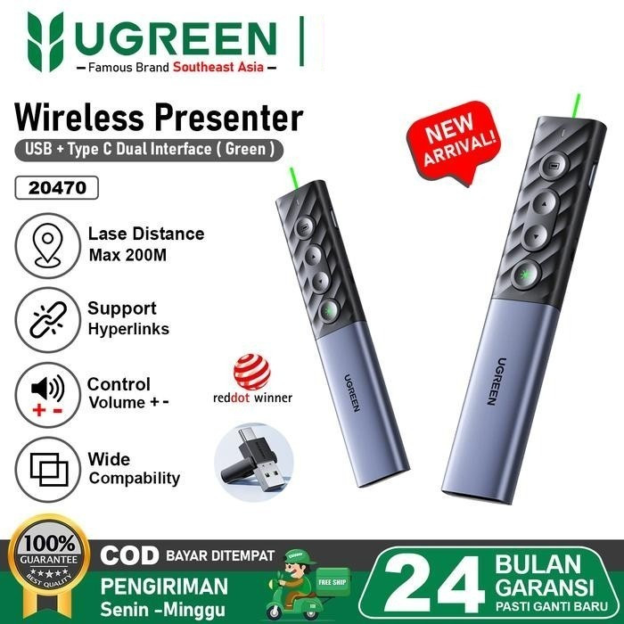 Jual Ugreen Wireless Presenter Dual Connection Rechargable Laser Green ...