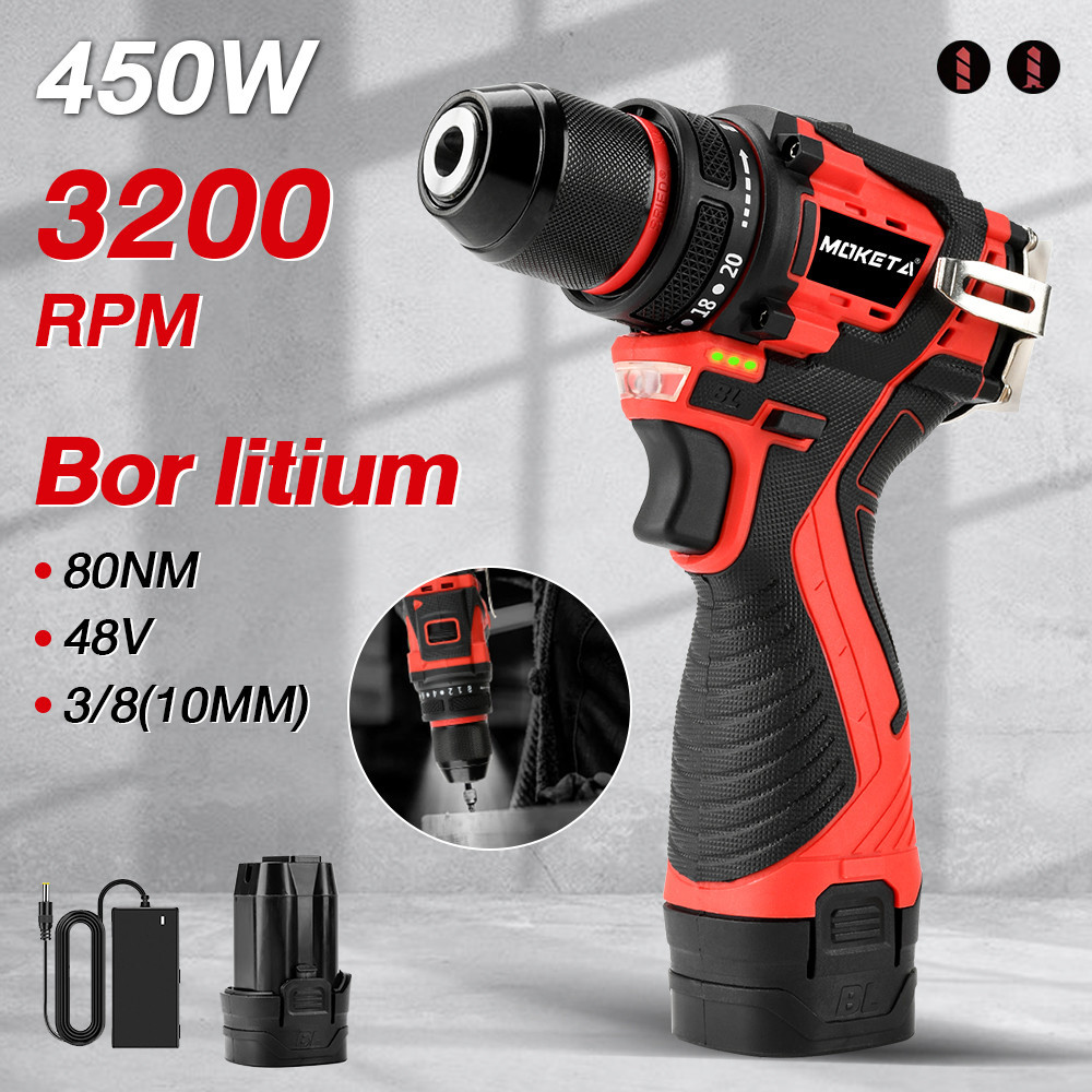Jual MOKETA Mesin Bor Cordless Impact Drill 48V Bor Listrik Baterai ...