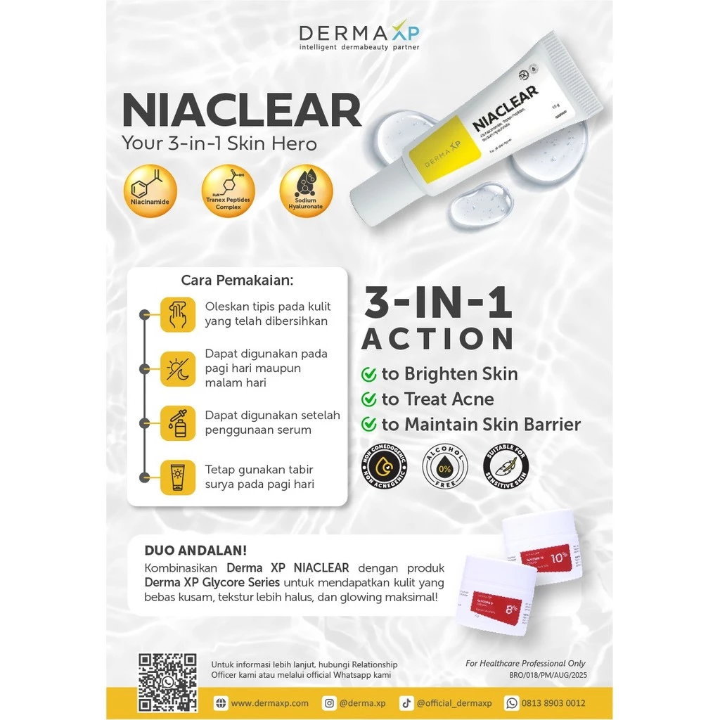 DERMA XP Niaclear Niacinamide 4% Tranex Peptides Sodium Hyaluronate 15 Gram Mencerahkan & Samarkan Noda Wajah - Astarani Glow ビューティーケア