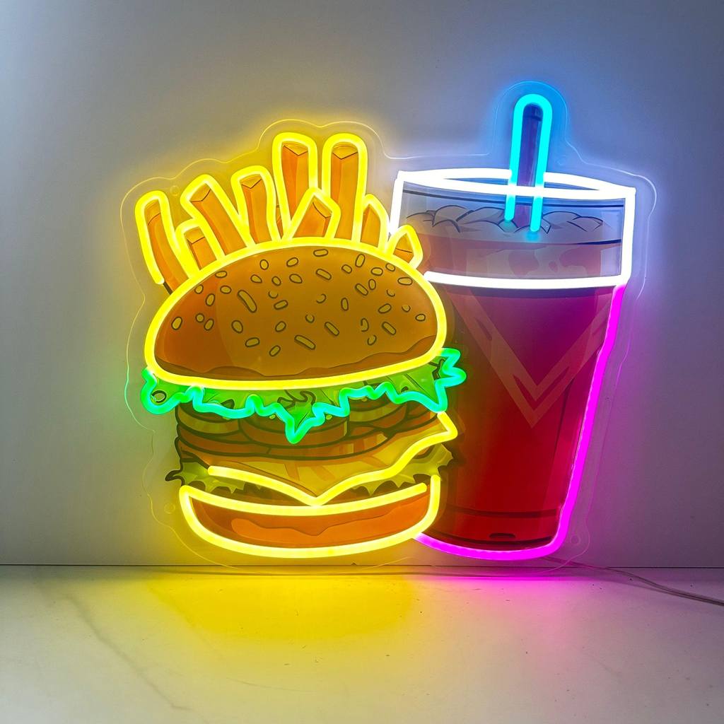Jual Burgers and Drinks Neon Sign Fast Food Business Restaurant Shop ...
