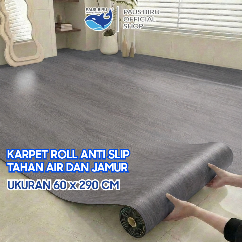 Paus Biru - Karpet Lantai PVC Roll 60x290 cm Motif Kayu | Anti Air Anti Jamur Anti Licin Mudah Dipasang & Dibersihkan