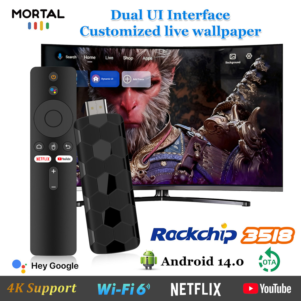 Android TV Stick 4K Allwinner H313 Quad Core - Wi-Fi à double bande