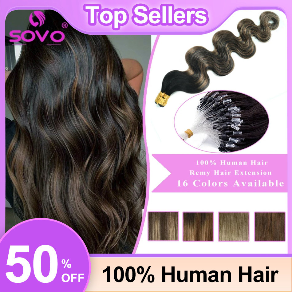 Jual Wavy Micro Loop Ring Human Hair Extensions Body Wave Natural ...